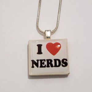 Scrabble Tile Pendant Necklace I Love Nerds Handmade by Home Studio NEW